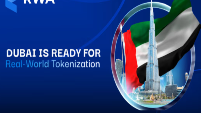 A high-end visualization of the Dubai skyline at night with a glowing digital shield representing secure crypto-real estate transactions.