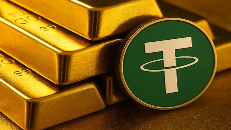 Tether Gold XAUt concept with tokenized gold bars and stablecoin liquidity interface