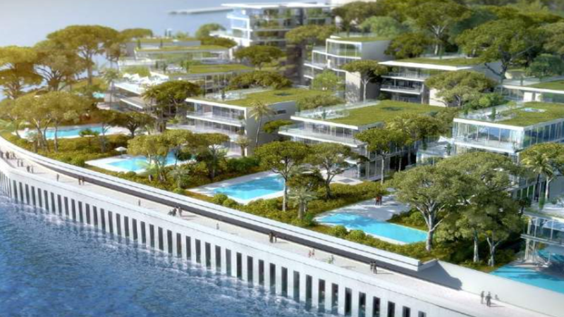 Stunning architectural rendering of custom premium property in Monaco & French Riviera (Mediterranean Estates) with overlaid cryptographic ledger metrics.