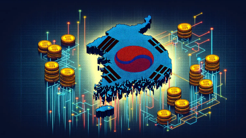 Alt Caption: A financial technology visual illustrating global blockchain infrastructure connections entering South Korea's financial district skyline.
