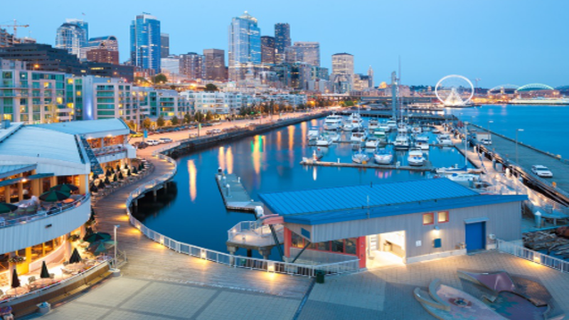 between Puget Sound and Lake Washington, famous for its beautiful mountain views, lush parks, and attractions, Seattle blends modernity with history