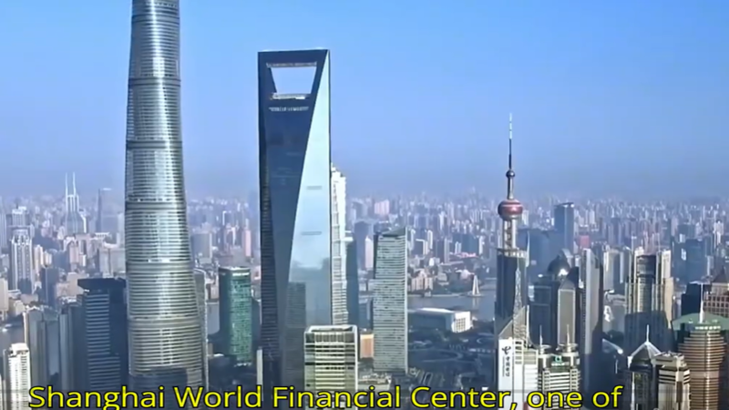 Illuminated skyscrapers of Shanghai Lujiazui financial district with glowing digital security token network lines and institutional data charts overlaid.