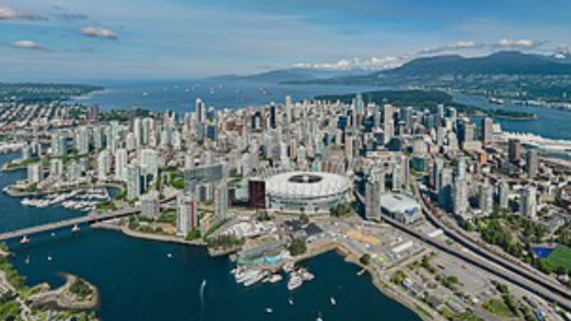 Vancouver’s Canada Place sits right on the waterfront, flanked by cruise ship terminals on both of its sides. The Place houses a world trade center and a convention center that usually features interesting arts and cultural exhibits.